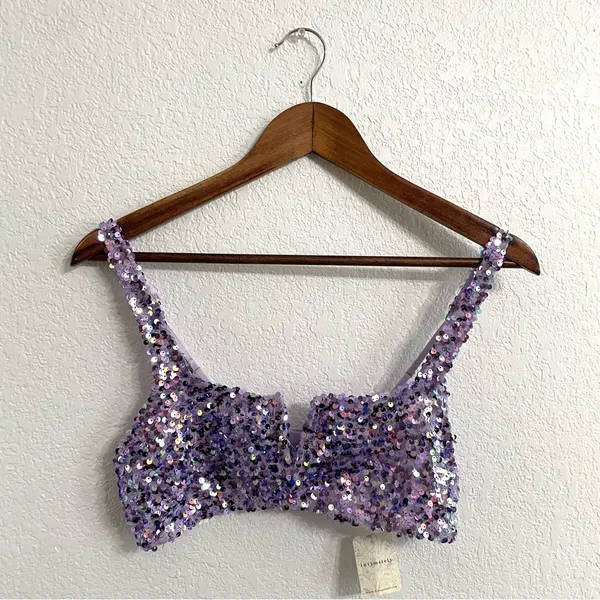 NWT Free People Intimately Womens Sparks Fly Bralette Purple Sequin Size Medium - Image 3