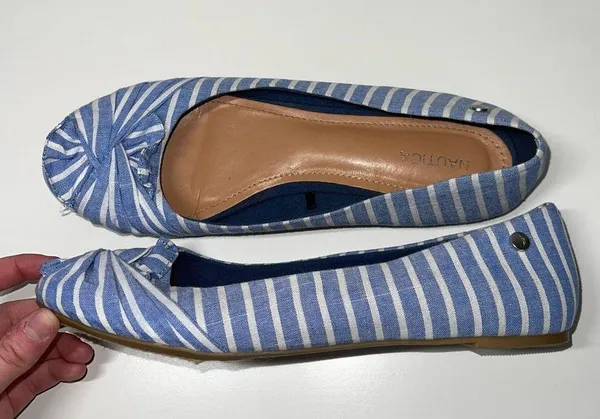 Bayard Blue & White Striped Knotted Slip-on Flats - Image 5