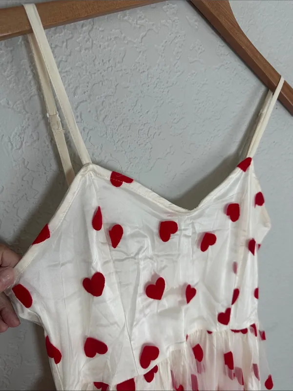 Queen of Hearts White Tulle Dress Red Velvet Heart Tulle Overlay Whimsical - Image 5