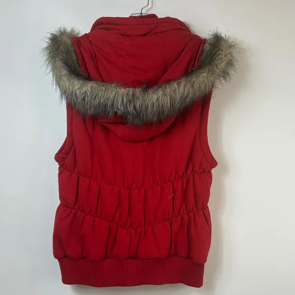 INC International Concepts Red Puffer Vest Faux Fur Hood Cotton XL - Image 4