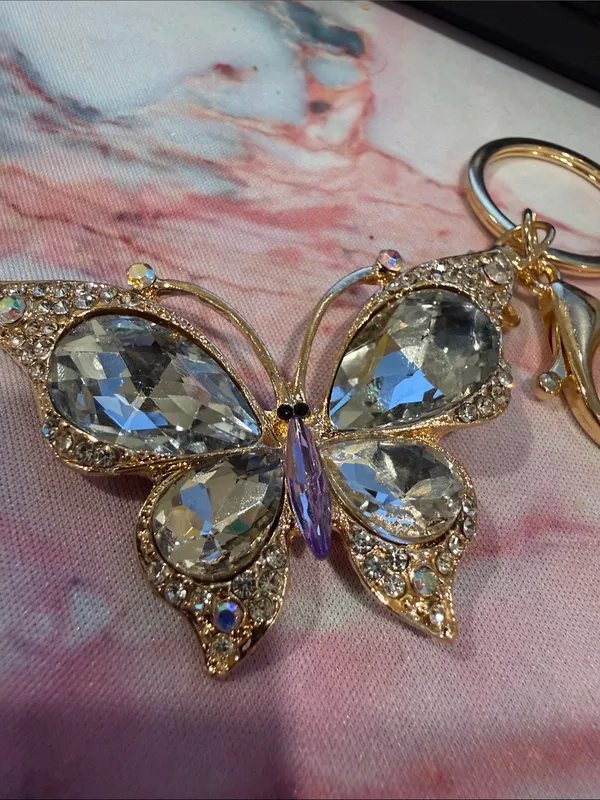 NWOT | Gold Butterfly Crystal Bag Charm/Keychain | Purple Body Stone - Image 4