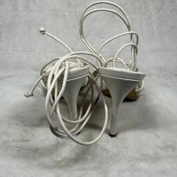 Marc Fisher LTD White‎ Leather Lace Up Strappy Stiletto Heels Knotted Sandals 8 - Image 7