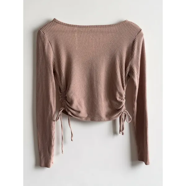 Hollister Must-Have Collection Ribbed Long Sleeve Cinched Side Baby Tee Mauve M - Image 2