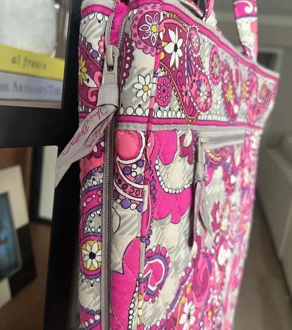 Vintage Vera Bradley Laptop Tote Bag Paisley Plaid case travel quilted pockets - Image 5