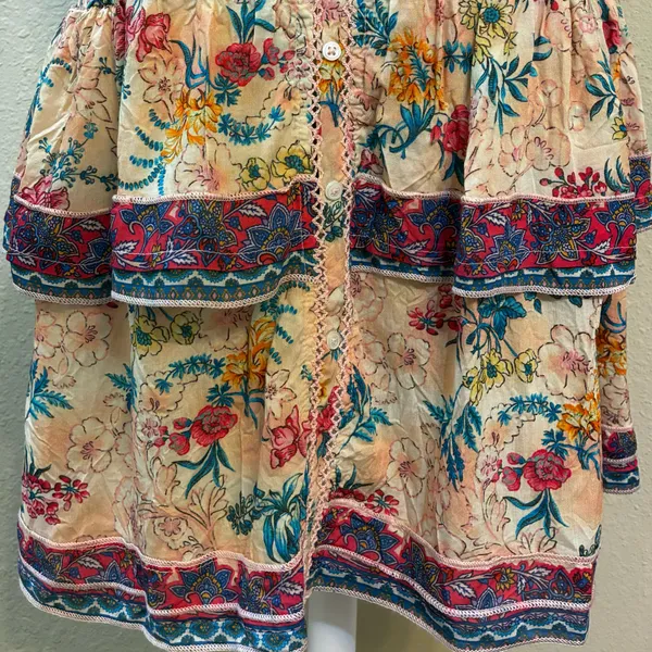 Tolani Boho Floral Halter Ruffle Mini Dress Peach Pink Tassel Smocked Waist - Image 3
