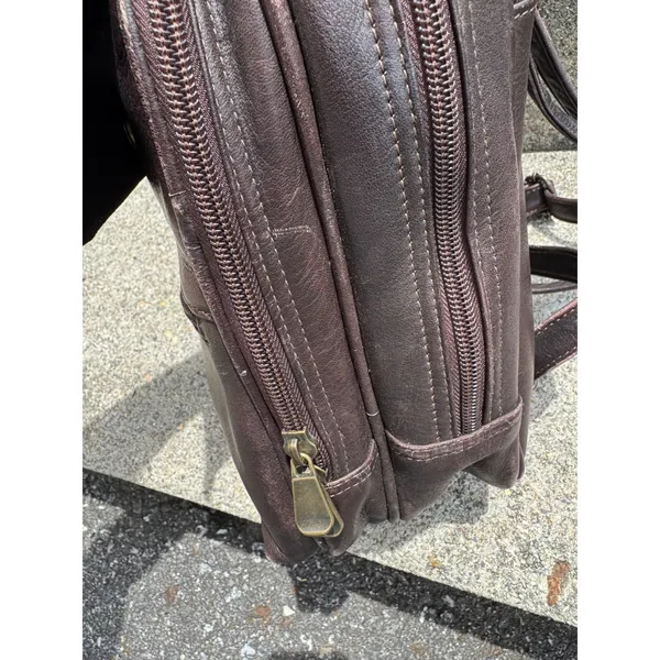 Davis King Vintage Dark Brown Patina Leather Mini Rucksack Flap Zipper Pockets - Image 11