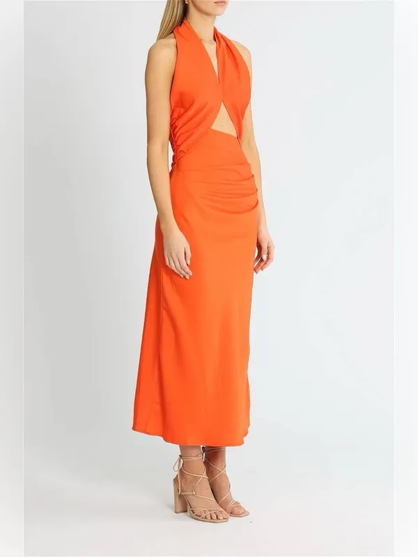 NWT Misha World Linnea midi dress in Carmellia (orange) Size 4 Australia halter - Image 4