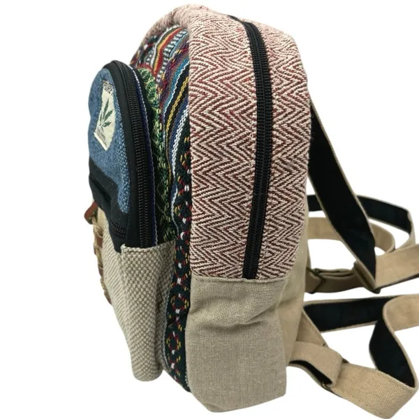 Women's Multicolor Handmade Pure Himalayan Hemp Hippie School Travel Backpack - Image 2