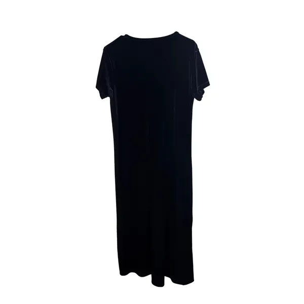 Cassini Black Velvet Maxi Dress V-Neck Short Sleeve Stretch Column Gown Large - Image 5
