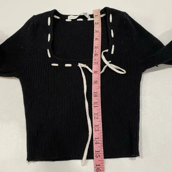 Altar’d State Black Ribbed Lace Up Cropped Sweater Top XS Coquette - Image 6