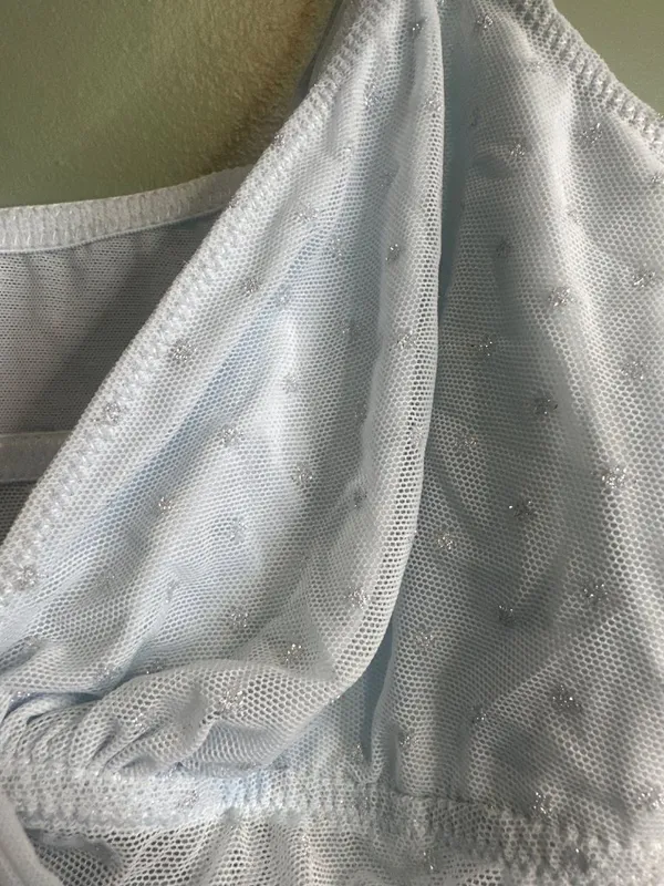 Colsie Blue Swiss Dot Mesh Ruched Crop Cami Top NWT Medium Coquette Cottage - Image 2