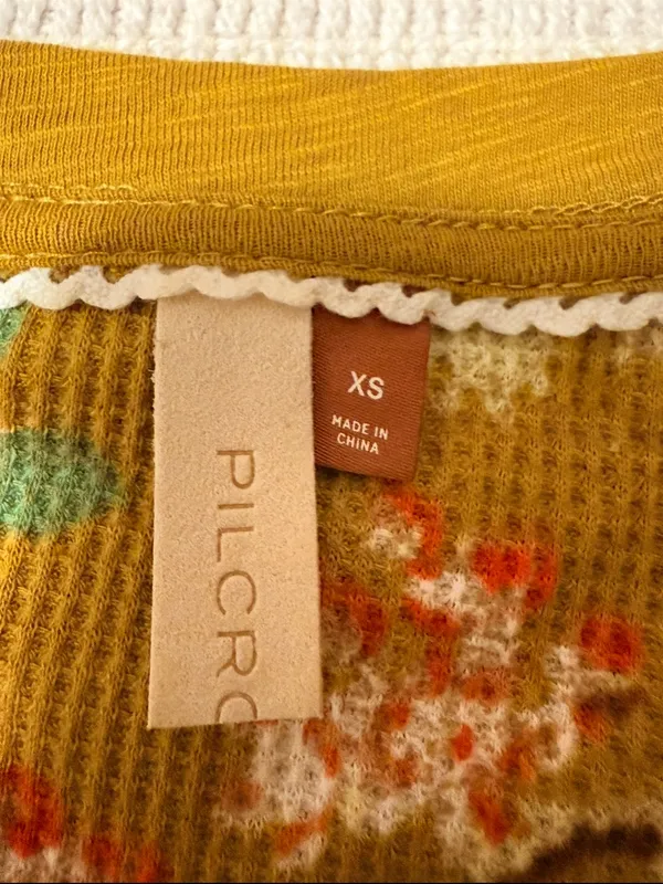 Anthropologie Yellow Floral Waffle Henley Long-Sleeve Top Cottagecore Boho - Image 6