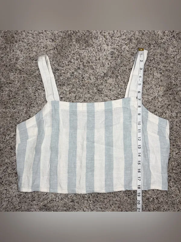 Madewell Linen Blend Abbie Crop Top in Stripe Glassware Blue White 2X NWOT NF238 - Image 9