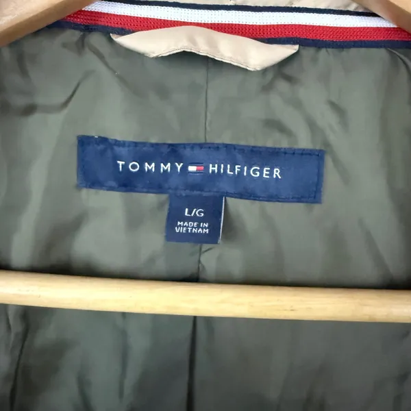 Tommy Hilfiger Womens Large Tan Quilted Utility Barn Jacket Flag Patch Coat L - Image 5