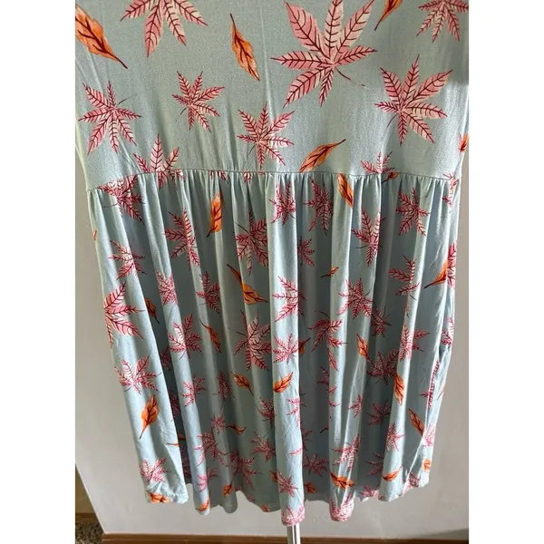 Longyuan Women's Light Blue Leaves Pockets Short Sleeve Dress Size XL‎ - Image 3