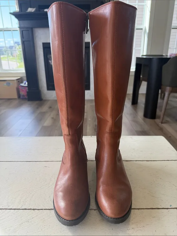 Donald J. Pliner Bibi Cognac Tall Smooth Soft Leather Riding Lug Boots, 9.5 M - Image 2
