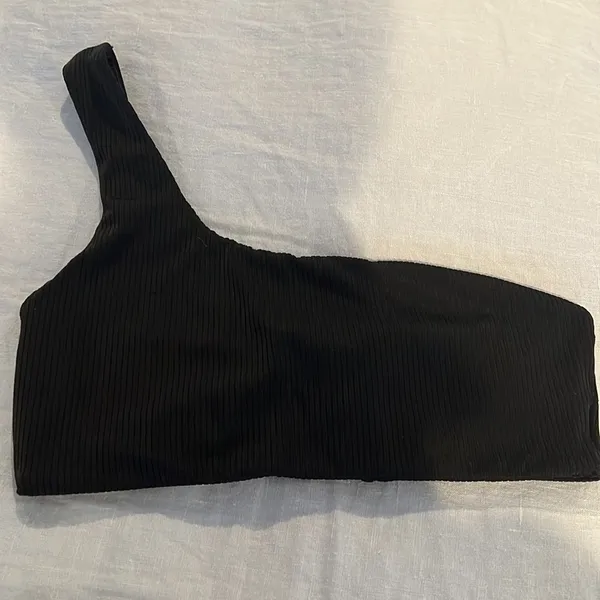 Zaful Black Ribbed One Shoulder Bikini - Image 2