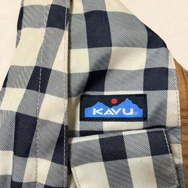 KAVU Rope Bag Sling Backpack Navy White Buffalo Plaid Check‎ Canvas Hiking - Image 10