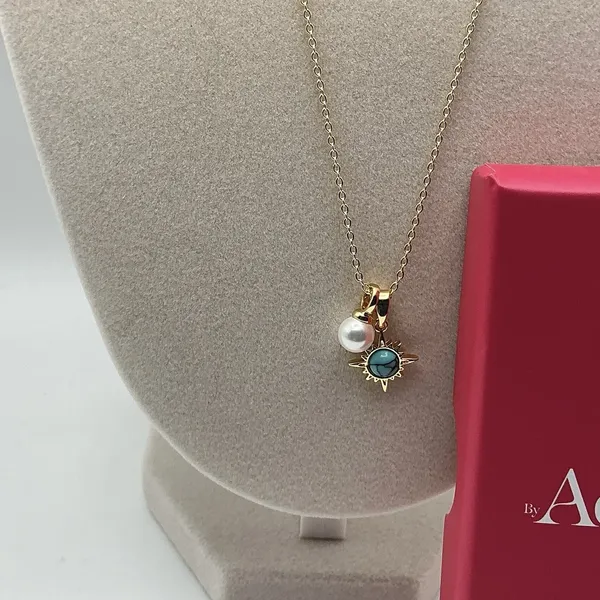 Adina Eden Gold Tone Pearl Turquoise Sunburst Charm Necklace NIB - Image 2