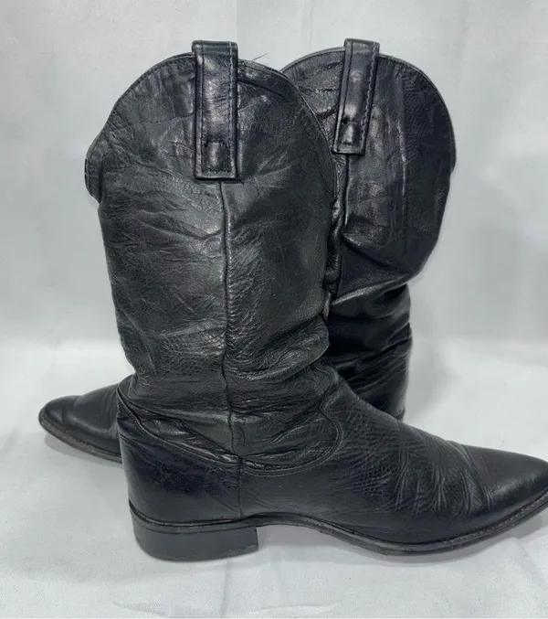 Slouch Soft Leather Cowboy Boots Black Size 8.5 - Image 5