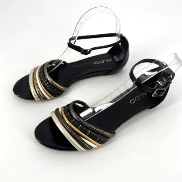 Aldo Gold Silver Metallic Strappy Women’s Flats Sandals‎ Size 7.5 leather - Image 2