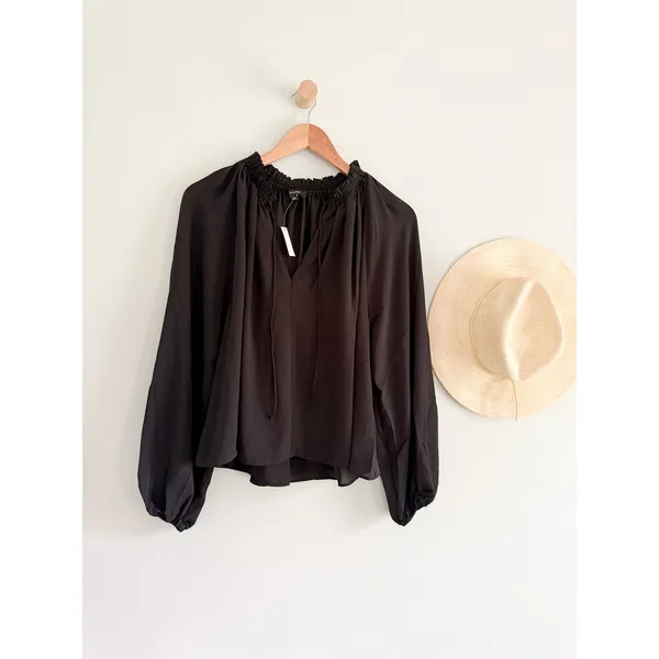 Madewell | NWT Tie Neck Blouse Black‎ Long Sleeve Top | Sz L - Image 2