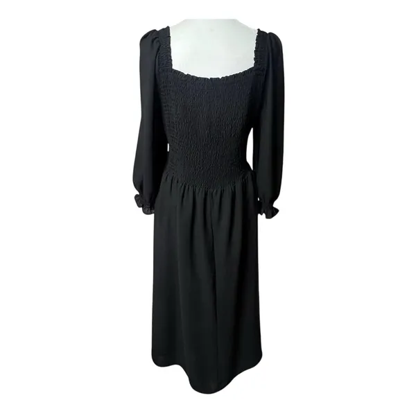 Nanette Lepore Black Smocked Peasant Midi Dress 12 - Image 4
