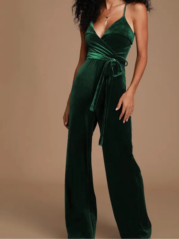 Lulus Kylinna Forest Green Velvet Sleeveless Wide-Leg Jumpsuit - Image 2