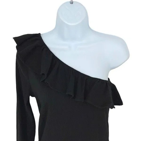 J.Crew Womens Ribbed Ruffled Neck One Shoulder Top Blouse Black‎ Size Medium NWT - Image 4