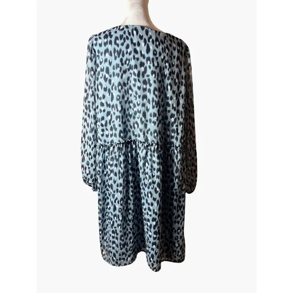 LOFT Shift Dress Womens XL Blue Excellent Leopard Print Drop‎ Waist V-Neck - Image 3