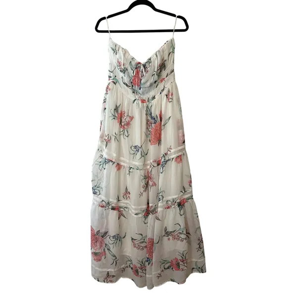 Anthropologie Somerset Strapless Floral Chiffon Midi Dress Ivory‎ NWT Size L - Image 3
