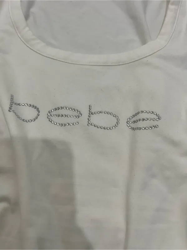 NWT Bebe White Rhinestone Logo Y2K Tank Top Size Medium - Image 2