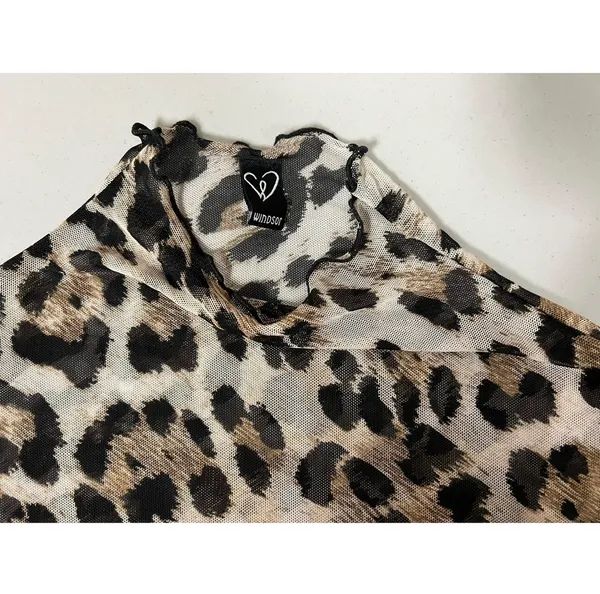 Windsor Brown Cheetah Leopard Animal Print Long Sleeve Turtleneck Shirt Top Blouse Tee Size M 🐆✨ - Image 2