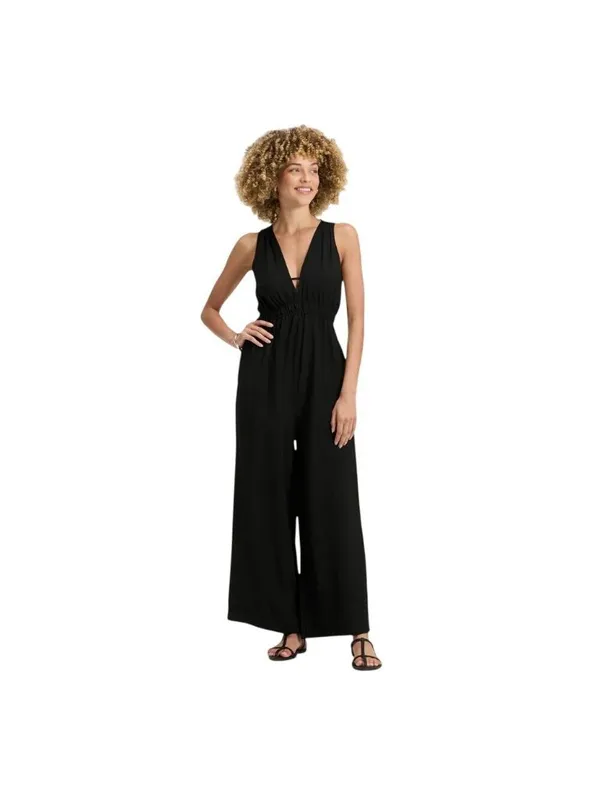 A New Day Sleeveless V Neck Keyhole Cinch Waist Side Pockets Jumpsuit Black M - Image 7