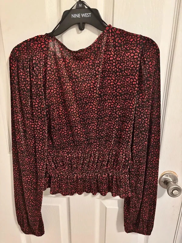 Zara black and red leopard pleated blouse - Image 3