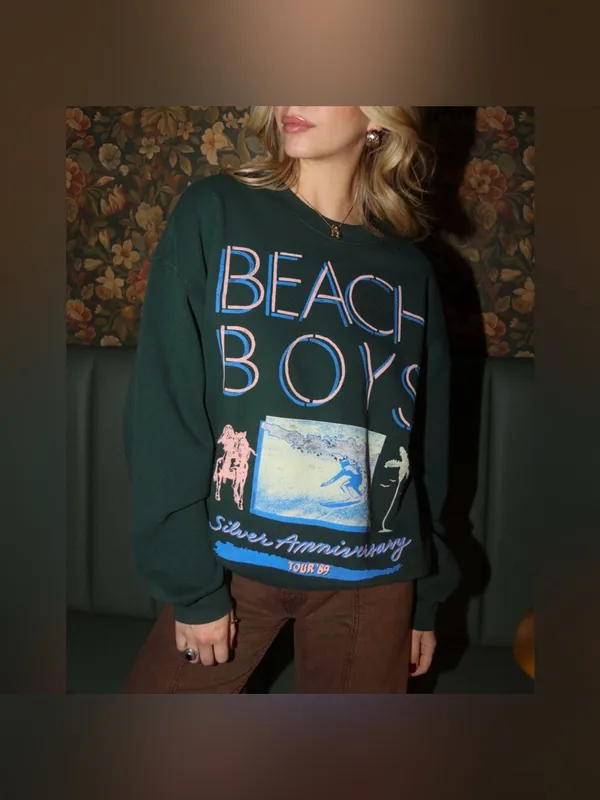 NWOT Daydreamer The Beach Boys Silver Anniversary Boyfriend Crew - Pine - Small - Image 3