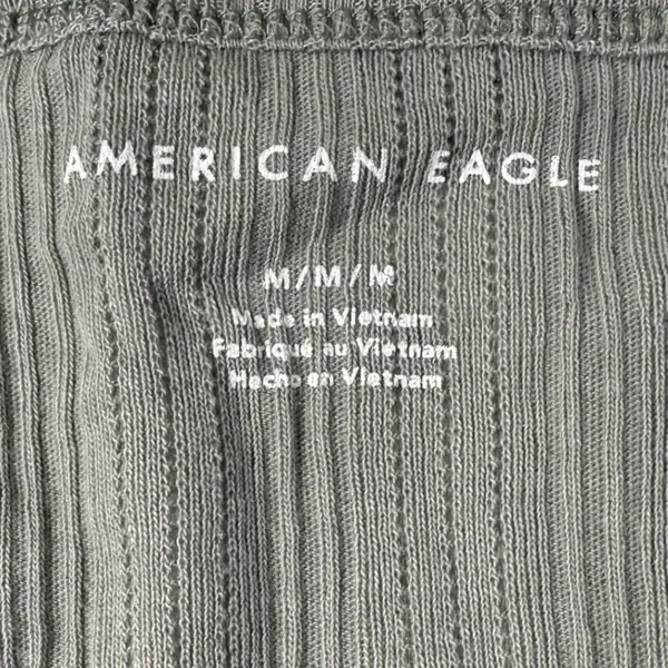 American Eagle Sage Green Ribbed V-Neck Henley Long Sleeve‎ Top Cutie Medium - Image 4