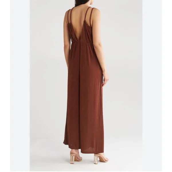 NWT Topshop Cutout Strappy Wide Leg Jumpsuit Brown Size Large - Image 2