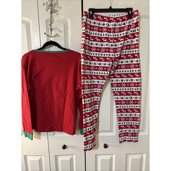Women's Family‎ Feelings Reindeer Christmas Pajama Pant Set Size Large Red - Image 4