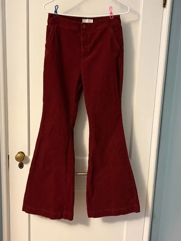 By Anthropologie Low-Rise Flare Corduroy Pants burgundy size 4 bohemian fall - Image 2