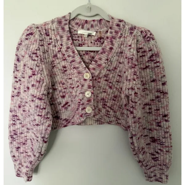 LoveShackFancy Avignon Crop Berry Medley Barbie Coquette Puff Sleeve Cardigan M - Image 2