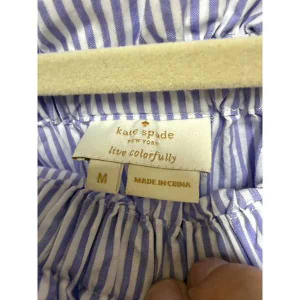 Kate Spade‎ Broome Street Off Shoulder Blue White Striped Bell Sleeve Top M - Image 5