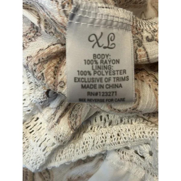 Justify XL Cream Brown Paisley Rayon Crochet Waist Sleeveless Boho Jumper Dress - Image 10