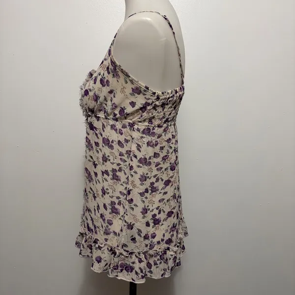 Express Floral Camisole Medium Purple Ruffle Fringe Smocked Babydoll Top Fairy - Image 3