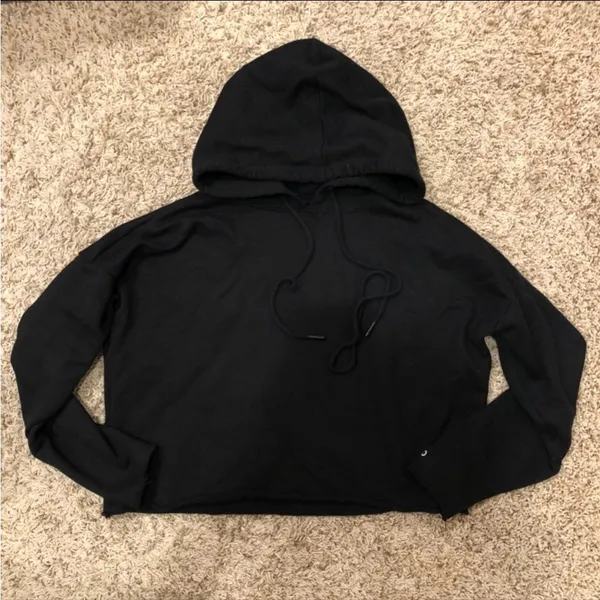 Alo Yoga Black Cropped Pullover Hoodie Top Small - Image 2