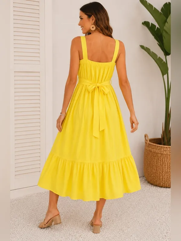 Entro Yellow Babydoll Midi Dress Boutique Summer Dress Size Large - Image 2