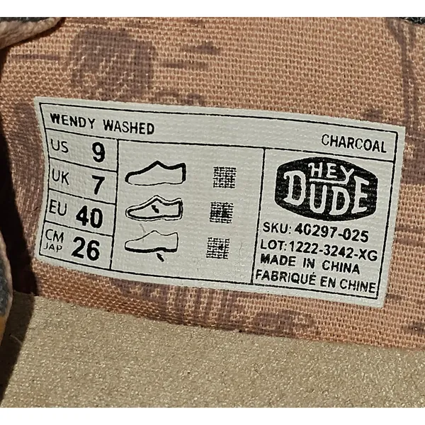 NWOT Hey Dude Womens Washed Canvas Charcoal‎ Wendy Shoes 9 - Image 5