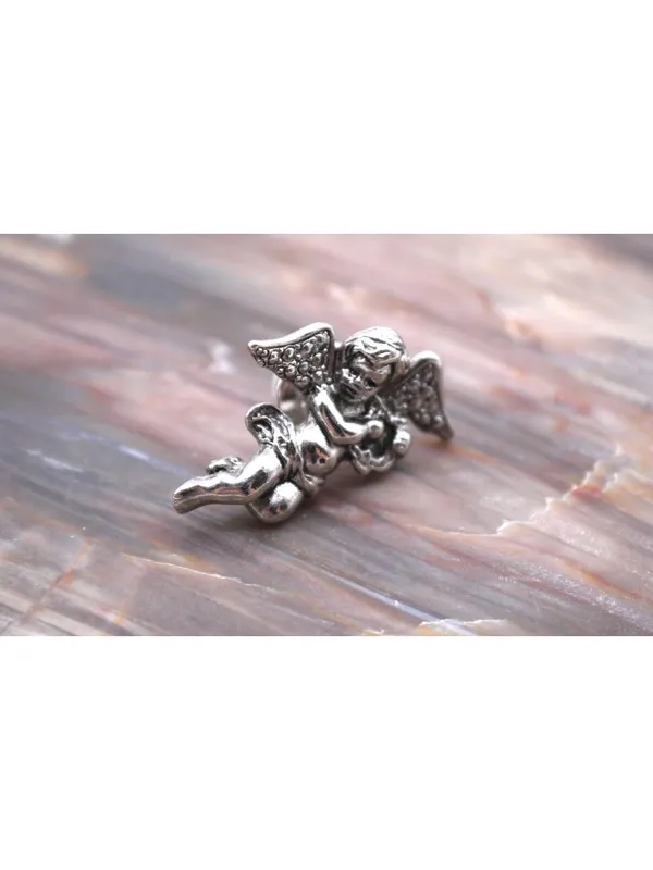 Vintage Silver Cherub Angel Lapel Hat Pin Brooch 1" Guardian Angel Gift Avon - Image 2