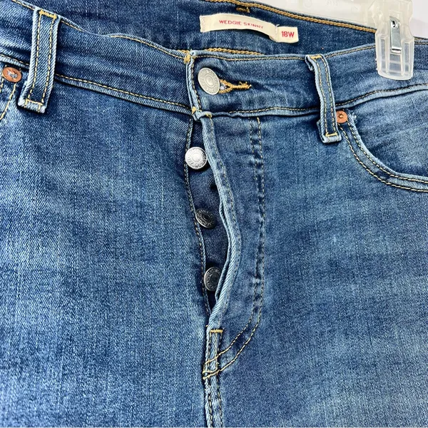 Levi’s Premium Wedgie Skinny Jeans 18W High Rise Distressed Raw Hem Blue - Image 2