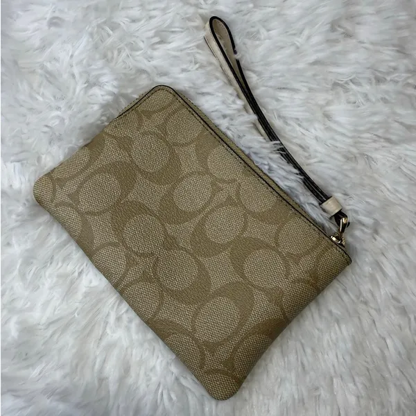 Coach Khaki Coated Canvas Wristlet - Image 2